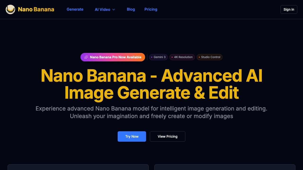 Nano Banana - Advanced AI Image Generate & Edit website screenshot