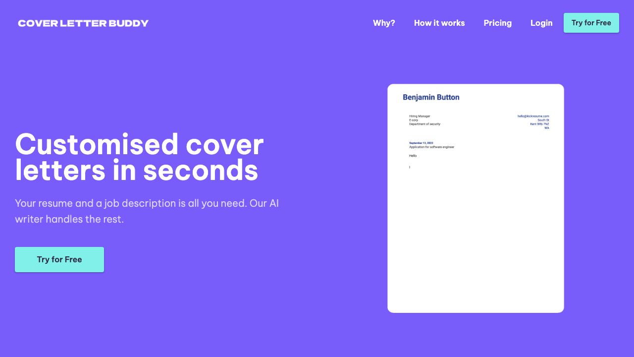 Free AI Cover Letter 网站截图