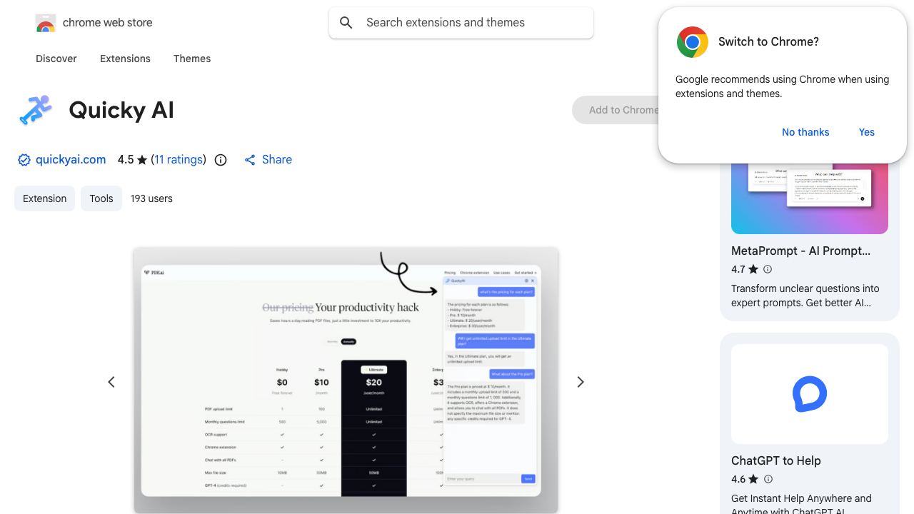 Quicky AI website screenshot