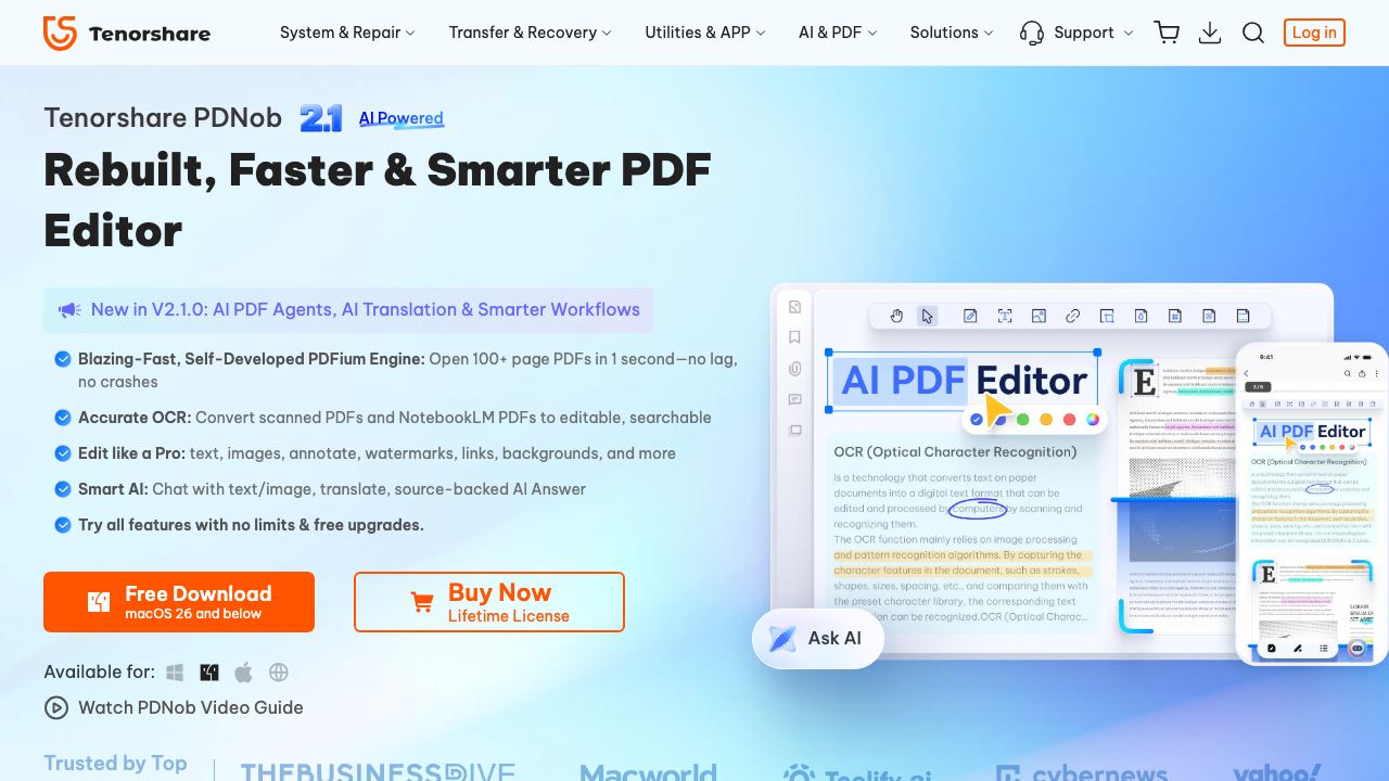 PDNob PDF Editor 网站截图