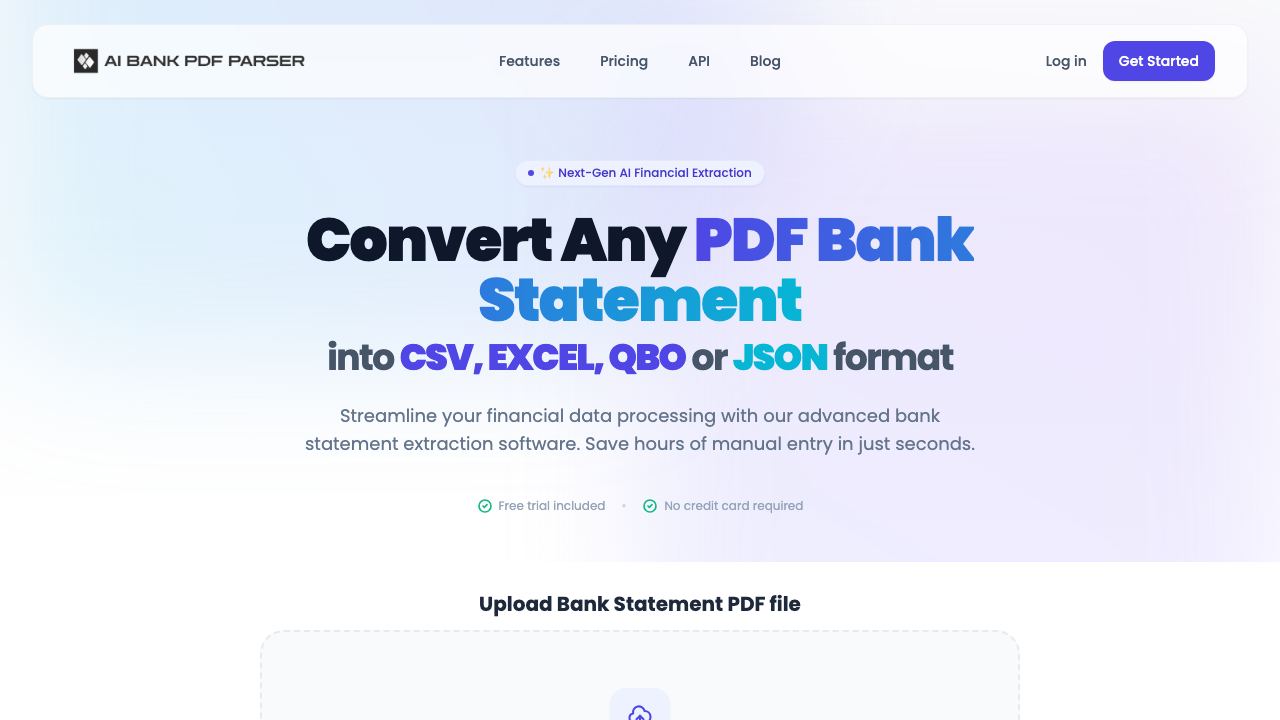 AI PDF bank statement parser 网站截图