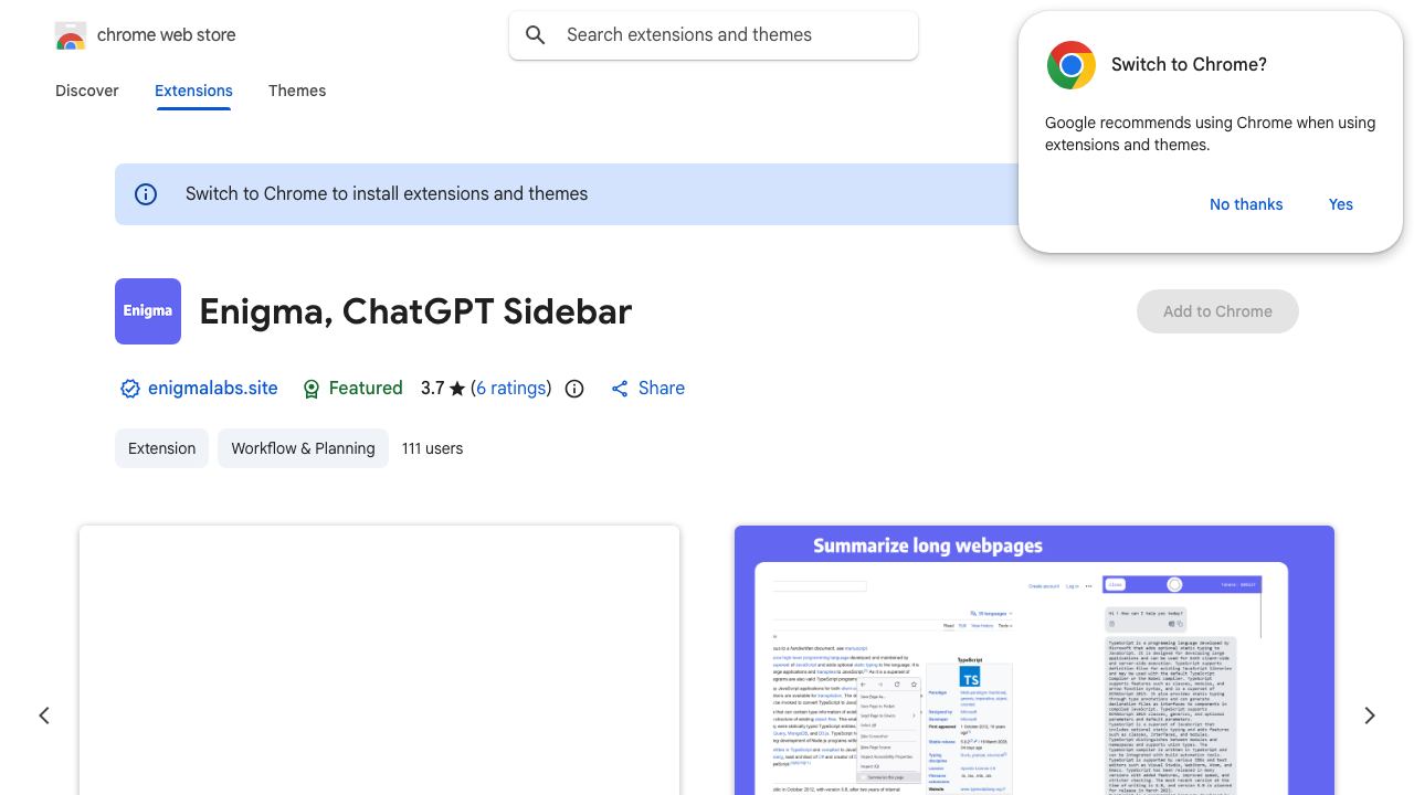 Enigma, ChatGPT Sidebar 网站截图