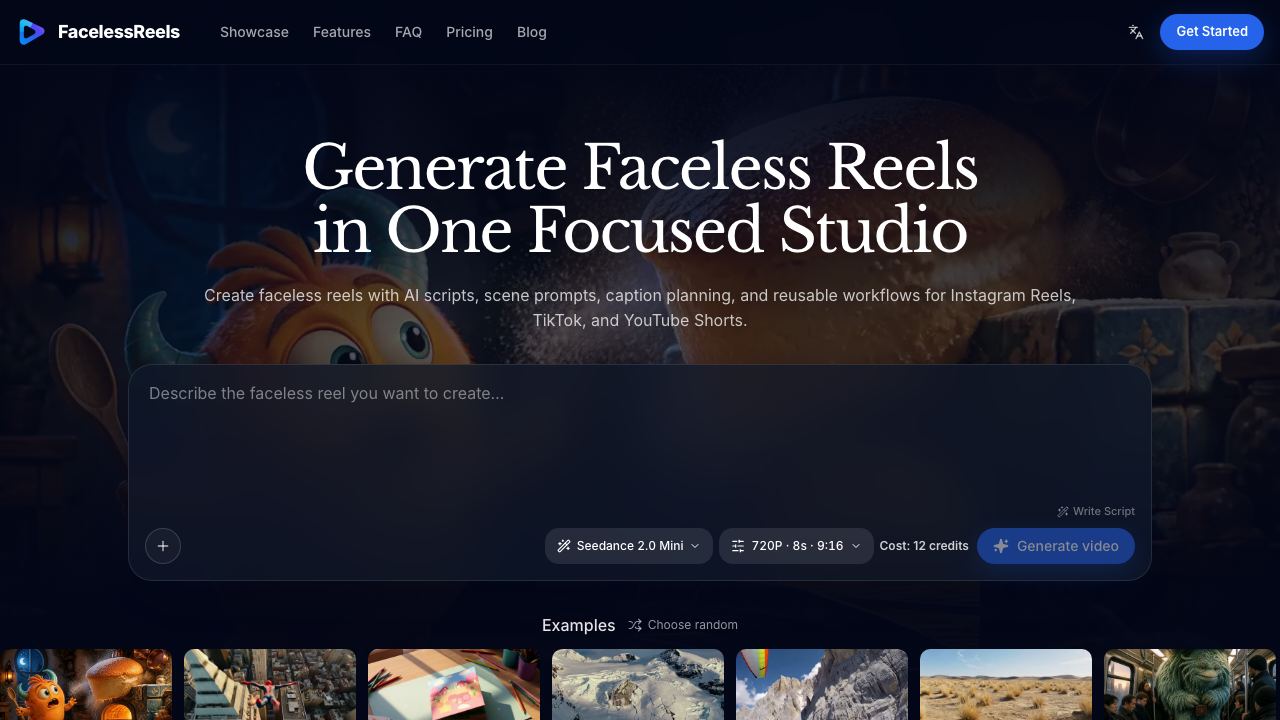 FacelessReels 网站截图