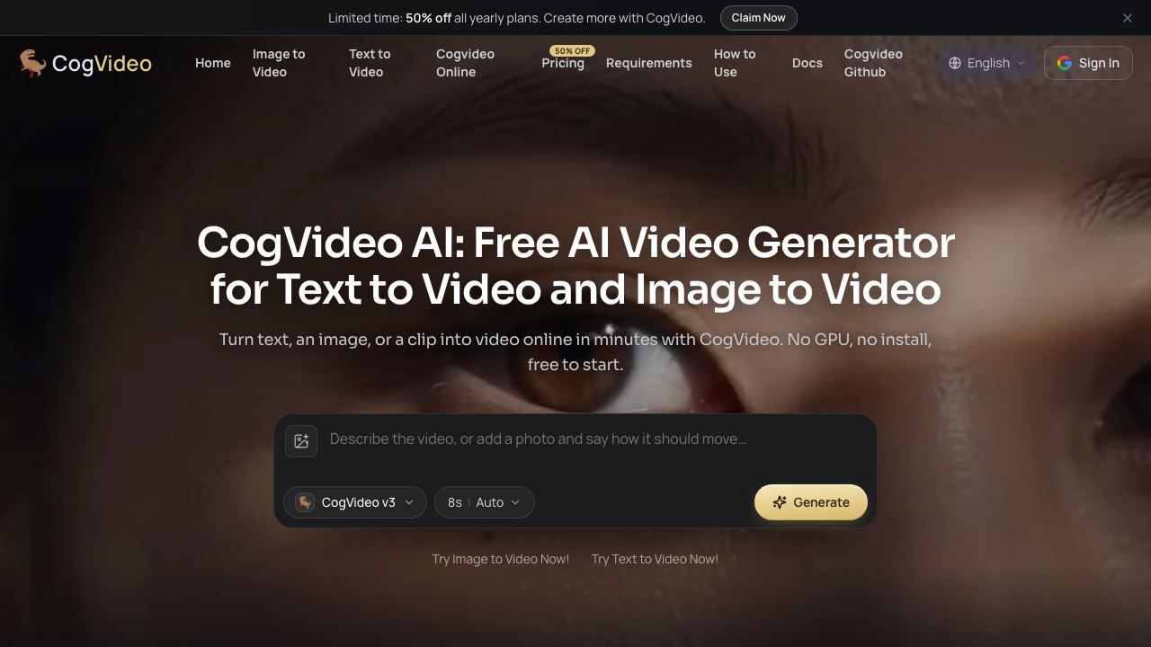 Cogvideo 网站截图
