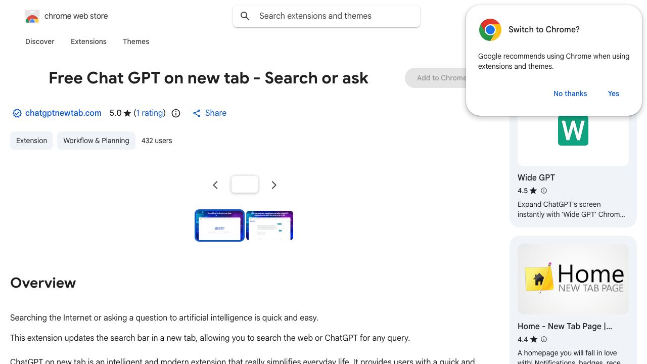 Free ChatGPT on new tab - Search or ask 网站截图