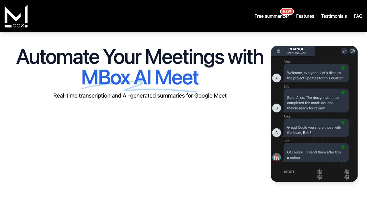 MBox AI meet website screenshot