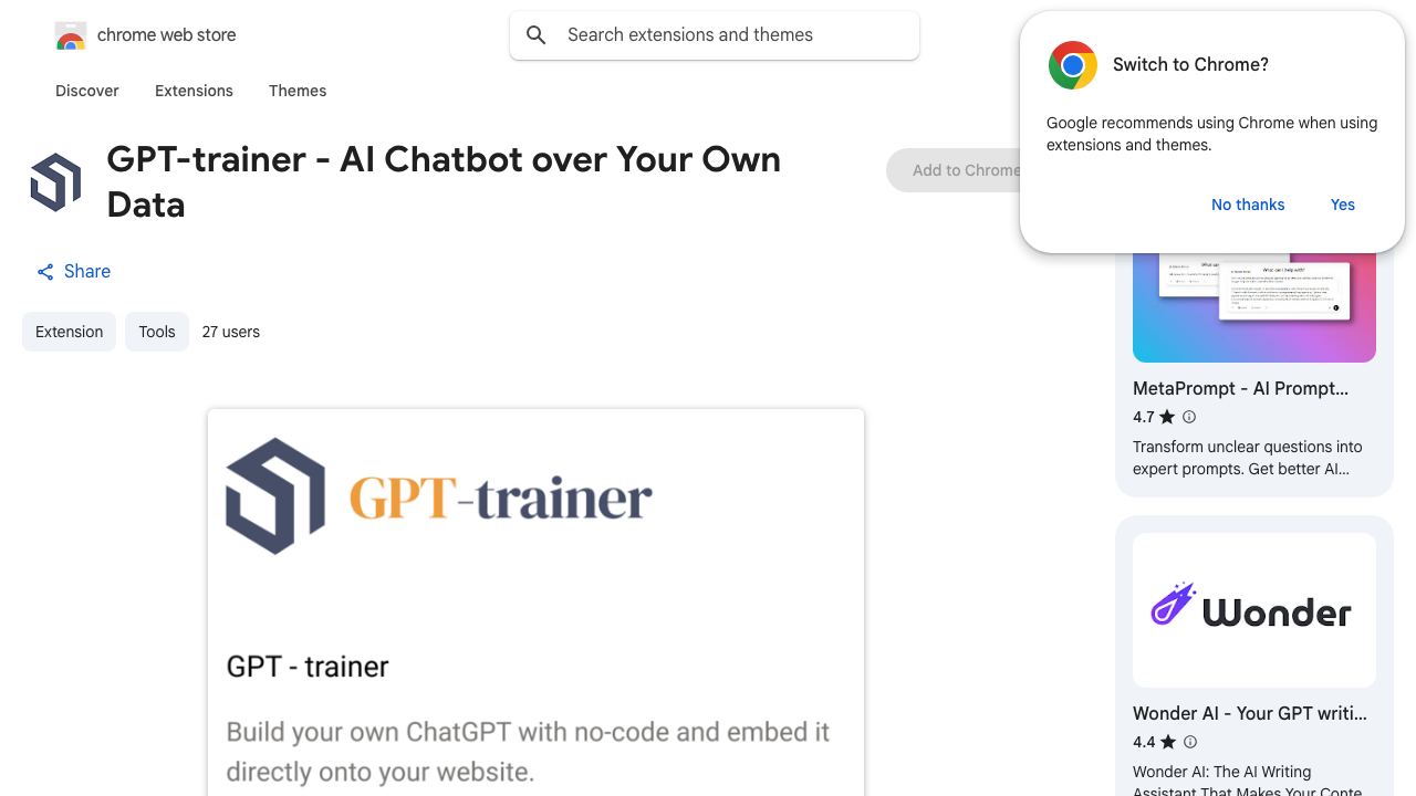 GPT-trainer - AI Chatbot over Your Own Data 网站截图