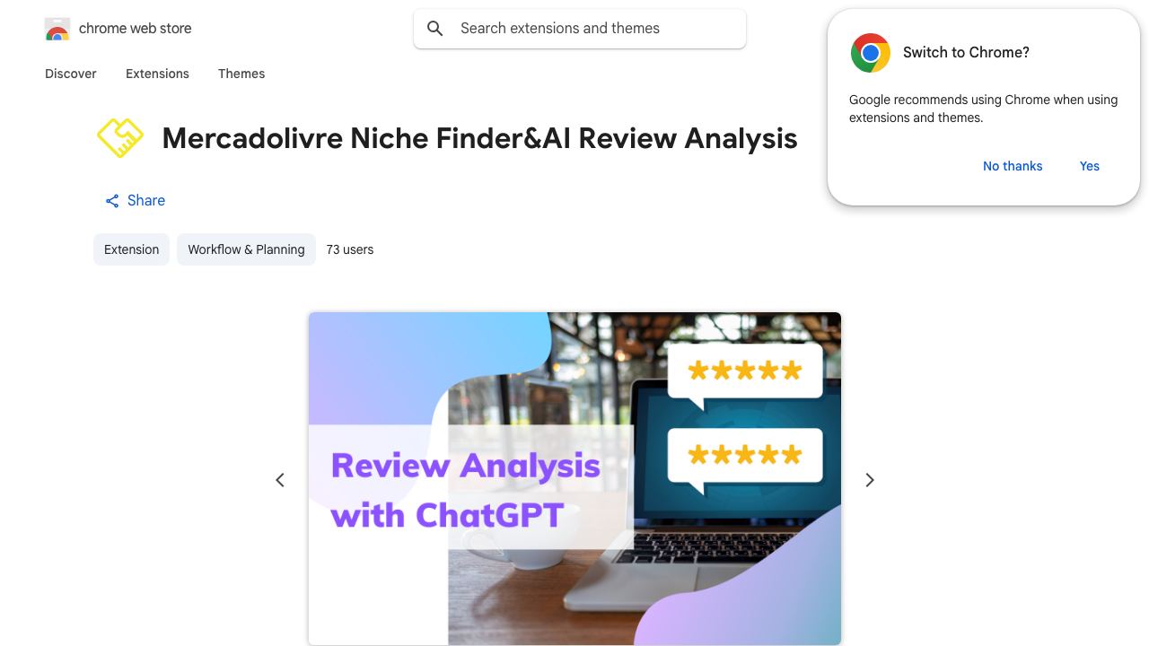 Mercadolivre Niche Finder&AI Review Analysis website screenshot