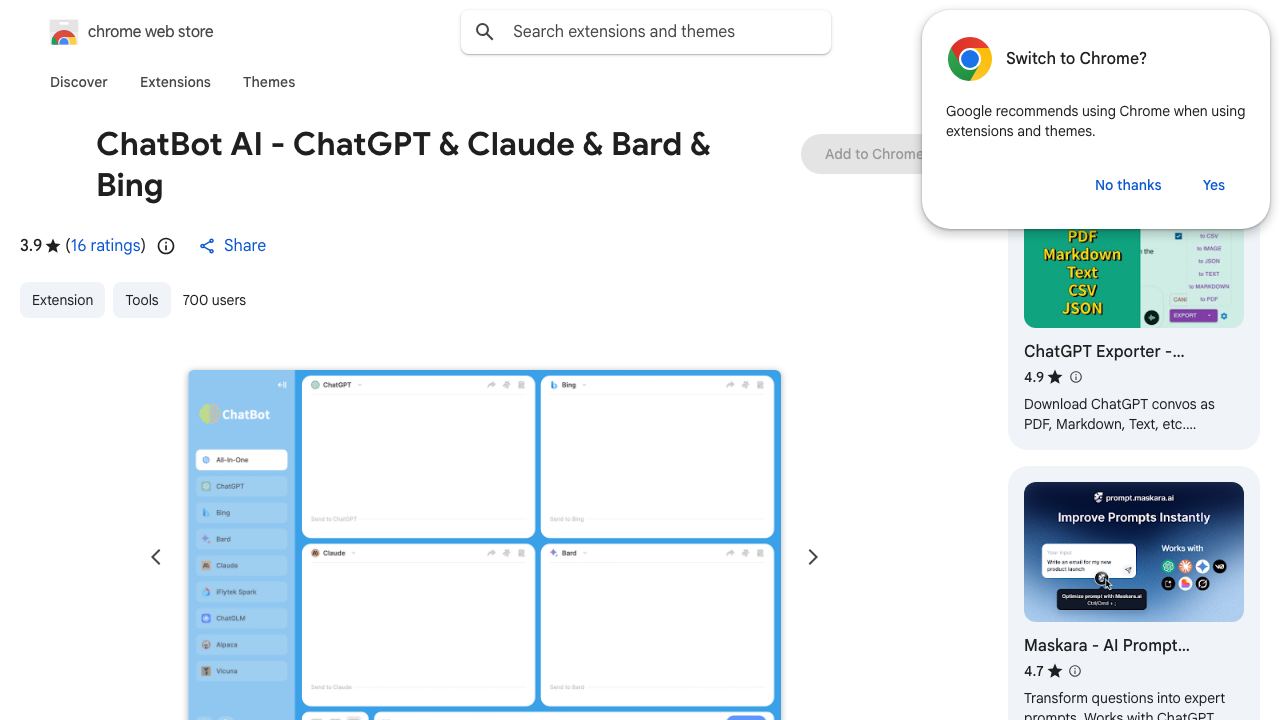 ChatBot AI - ChatGPT & Claude & Bard & Bing 网站截图