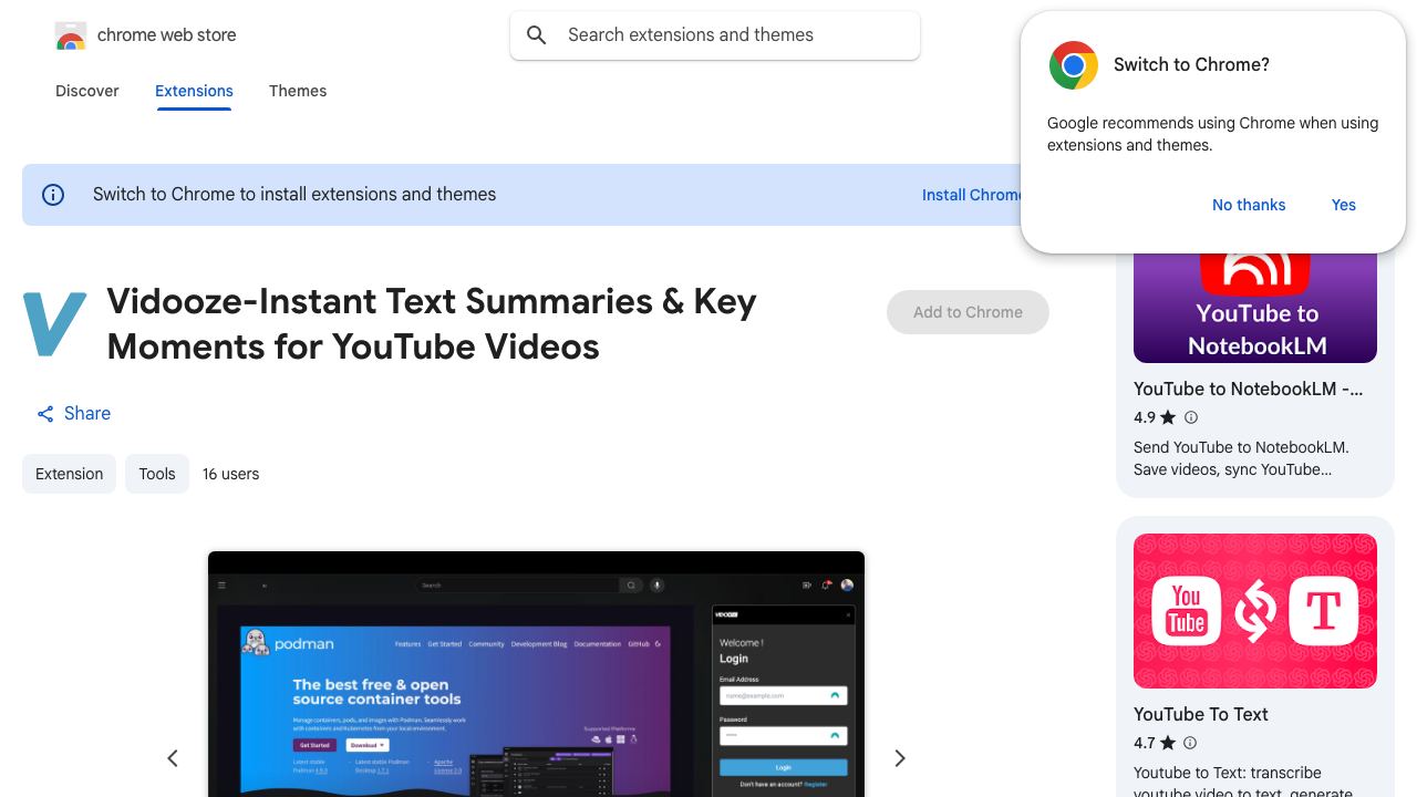 Vidooze-Instant Text Summaries & Key Moments for YouTube Videos 网站截图