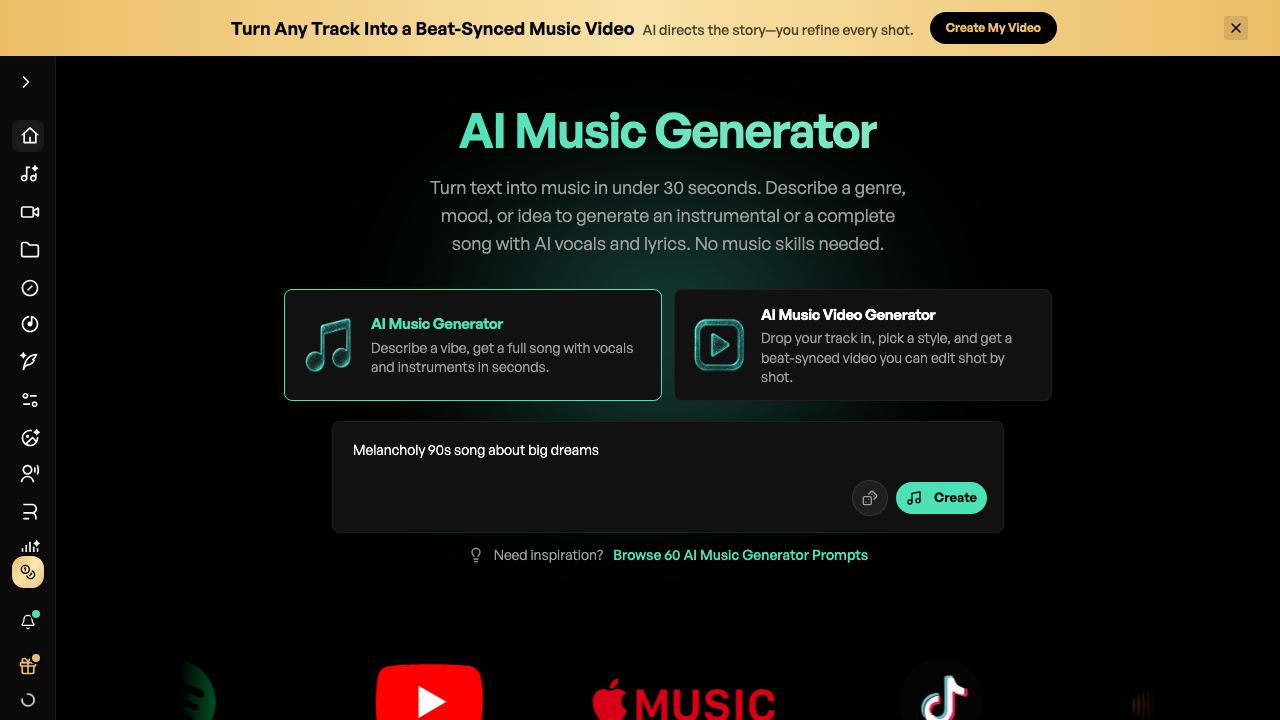 BeMusic AI: AI Music Generator 网站截图