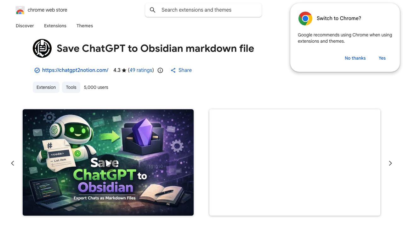 Save ChatGPT to Obsidian 网站截图
