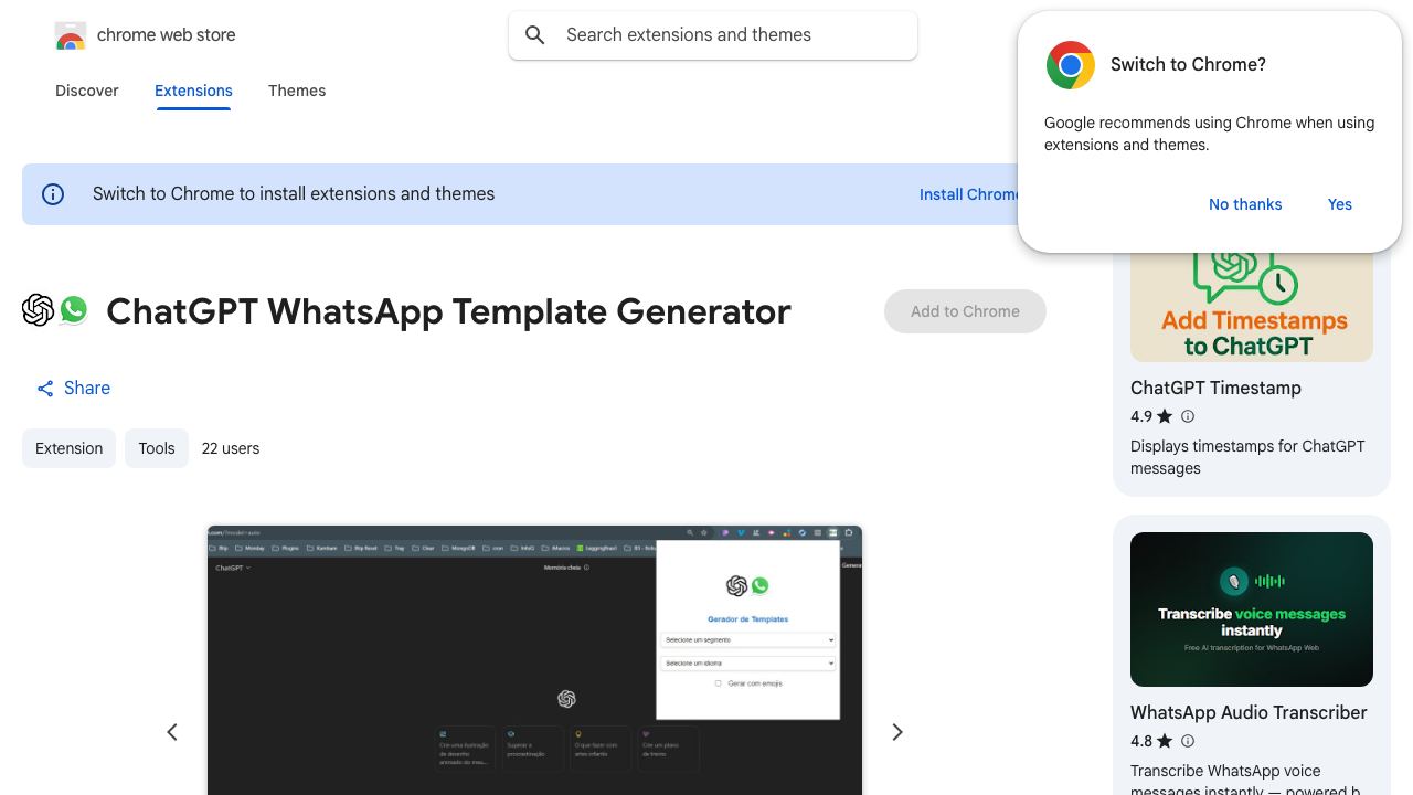 ChatGPT WhatsApp Template Generator 网站截图