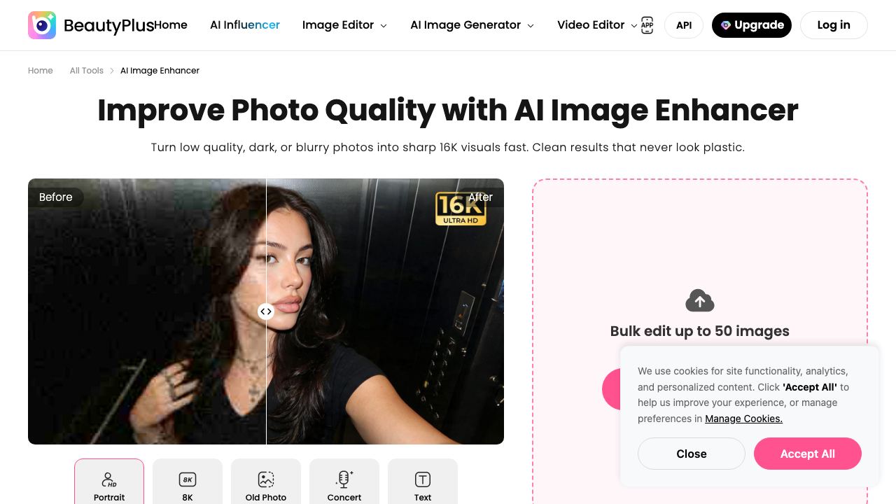 BeautyPlus Image Enhancer 网站截图