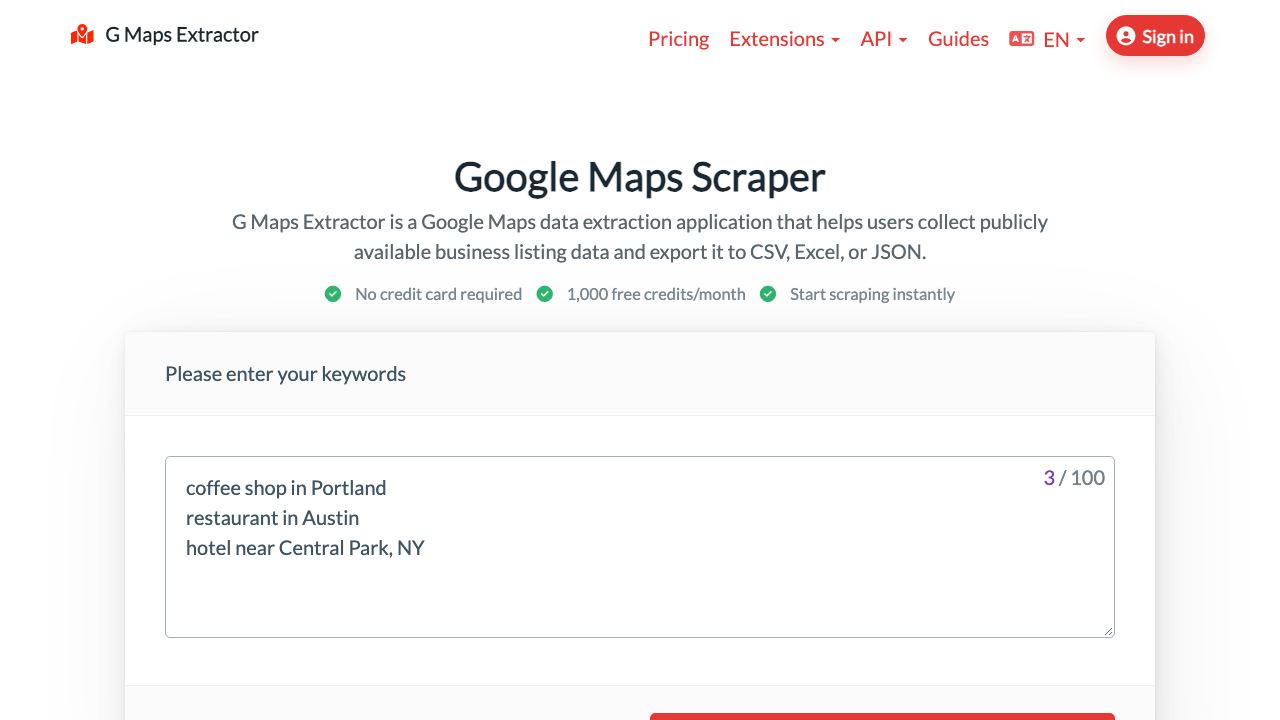 Google Maps Scraper 网站截图