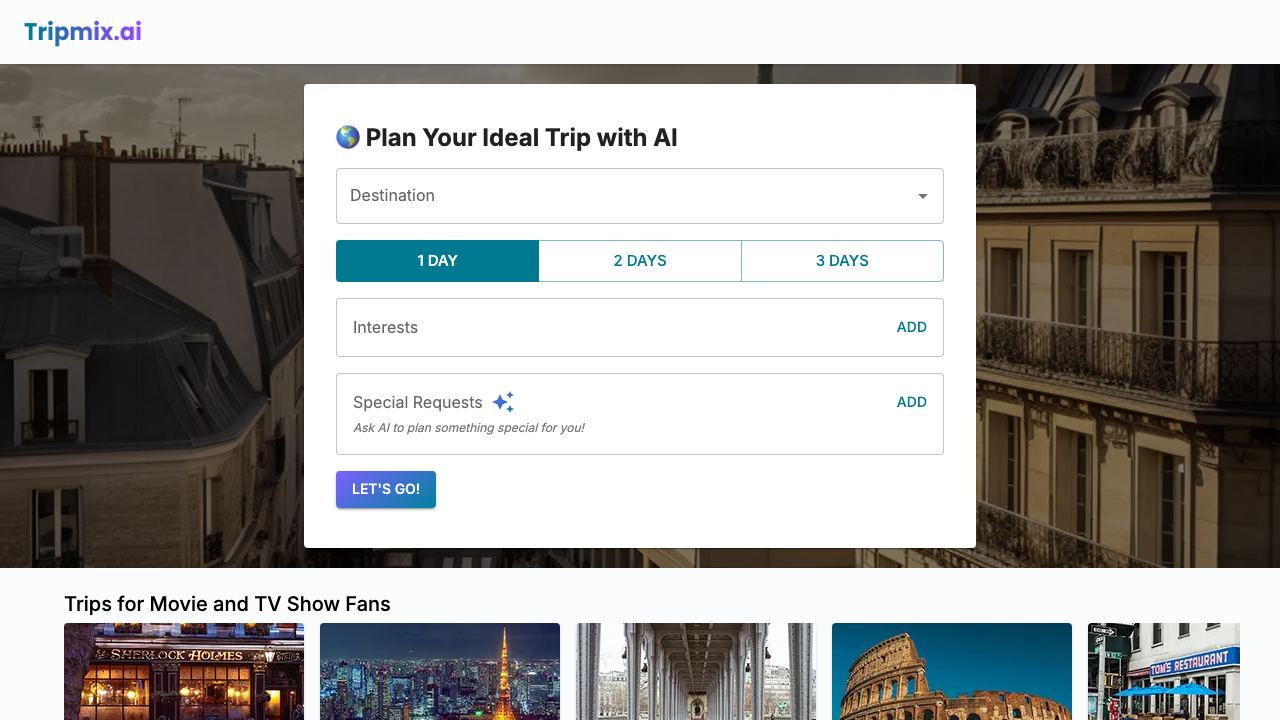 Tripmix.ai 网站截图