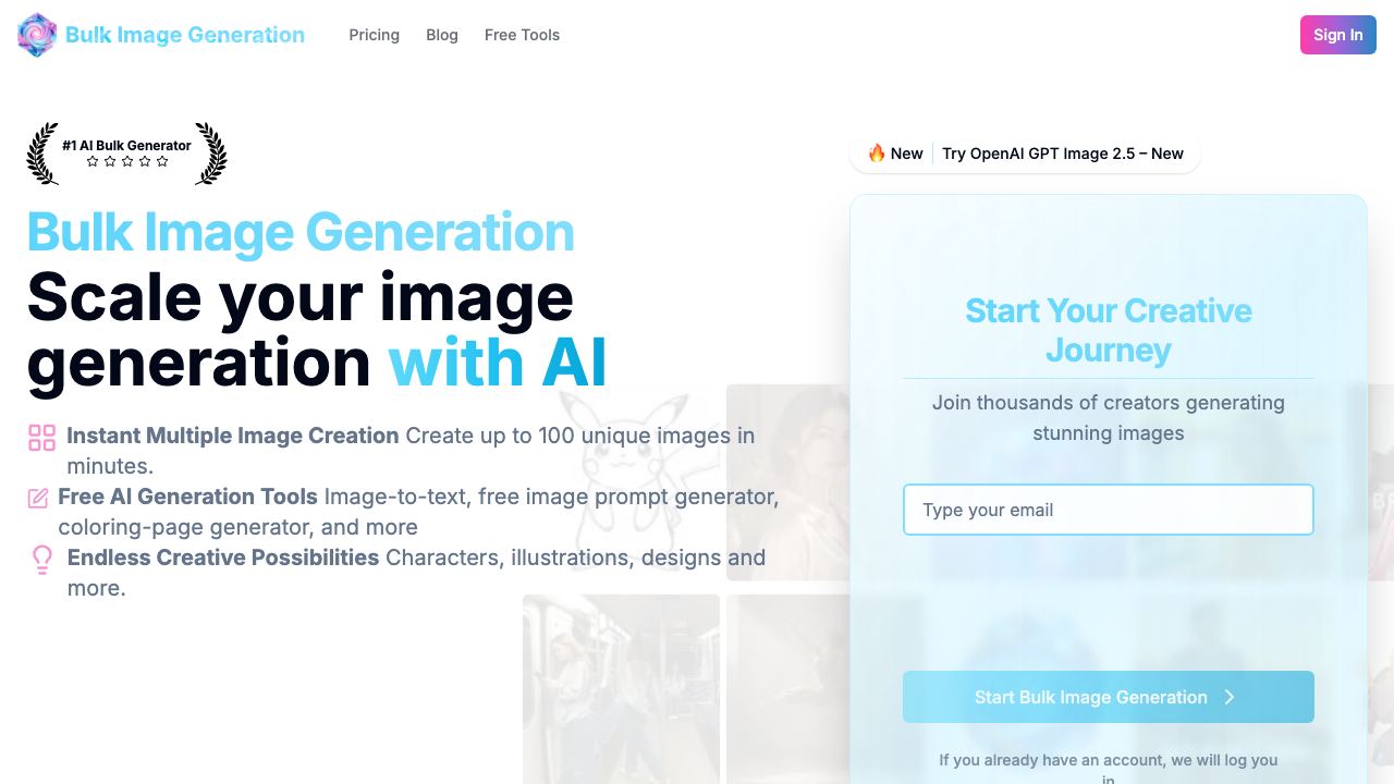 Bulk Image Generation website screenshot