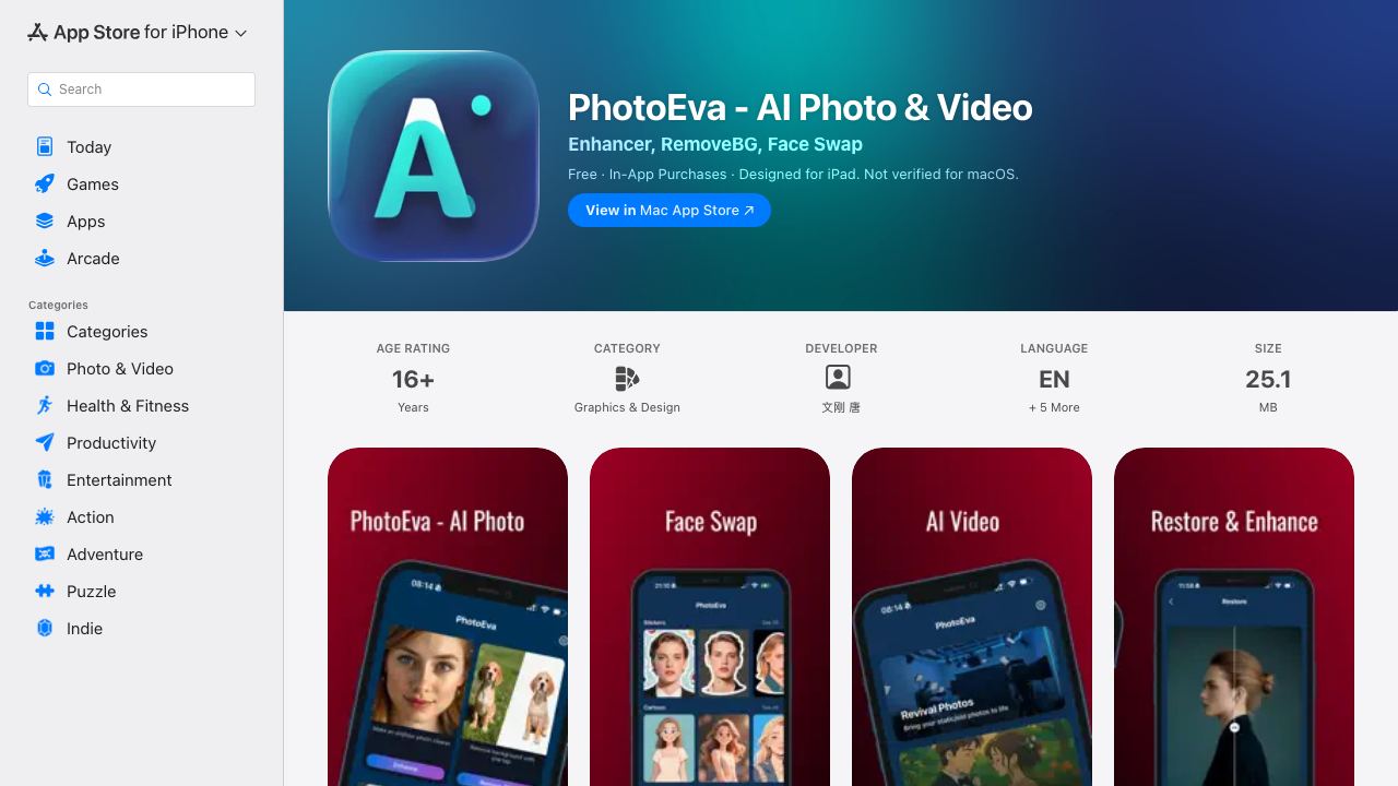 PhotoEva - AI Photo Editor & Enhancer website screenshot