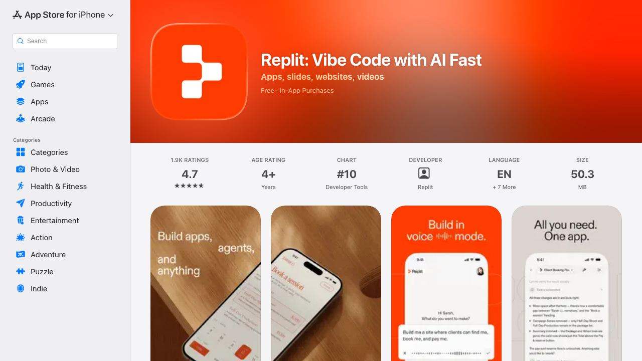 Replit iOS App 网站截图