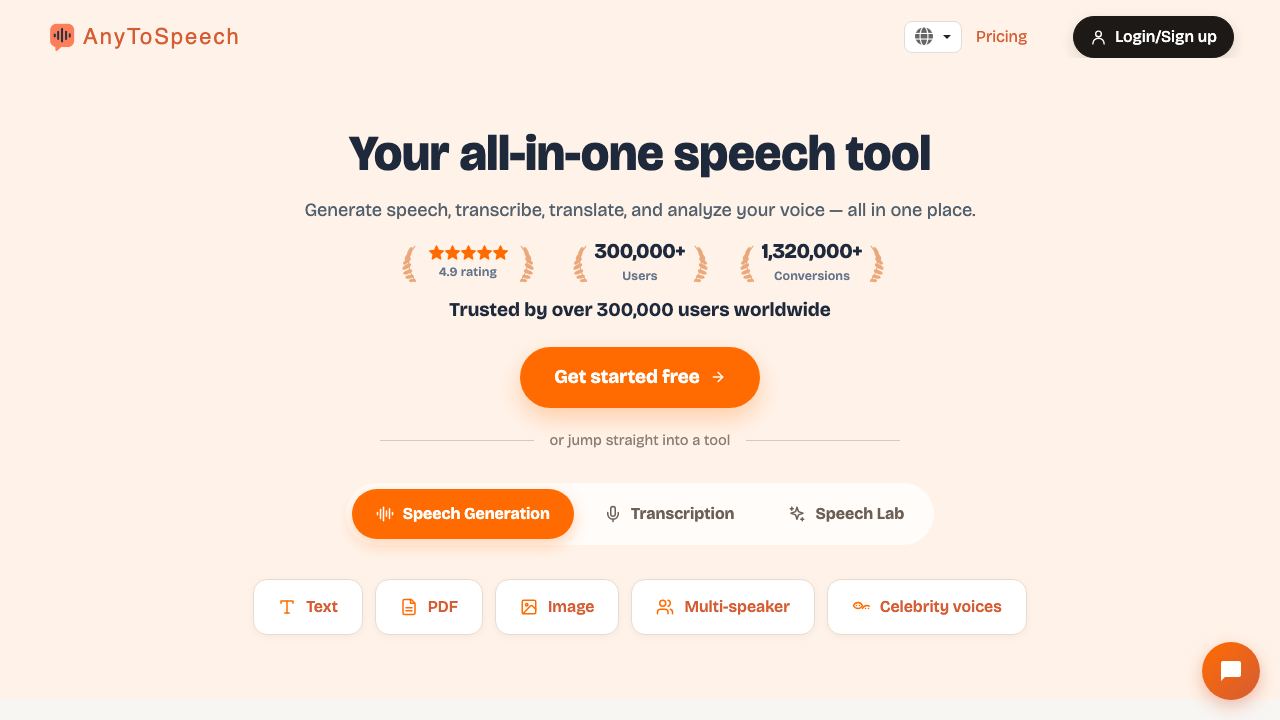 AnyToSpeech 网站截图