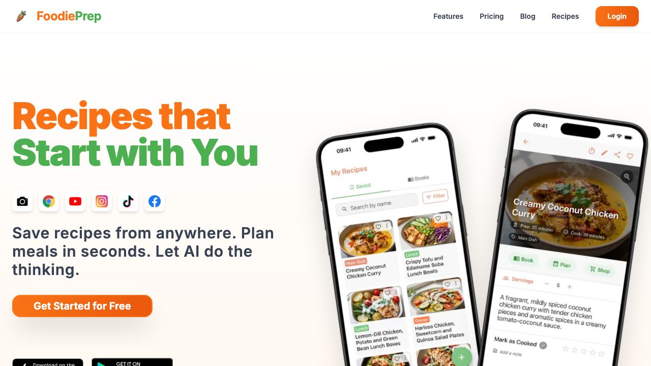 FoodiePrep website screenshot