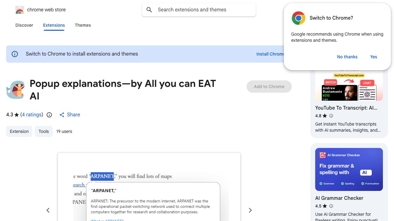 Popup explanations—by All you can EAT AI website screenshot