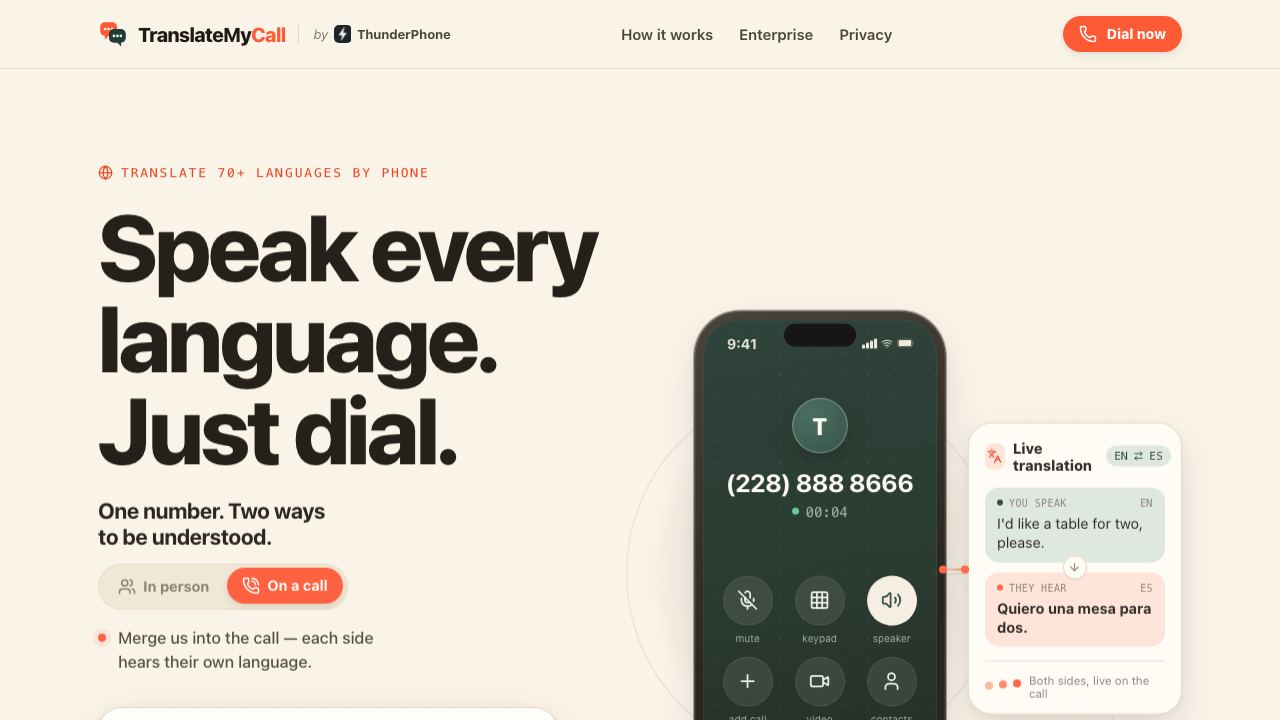 TranslateMyCall.com 网站截图
