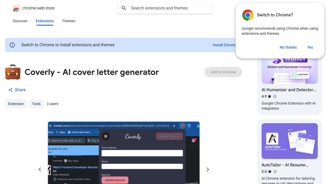 Coverly - AI cover letter generator 网站截图