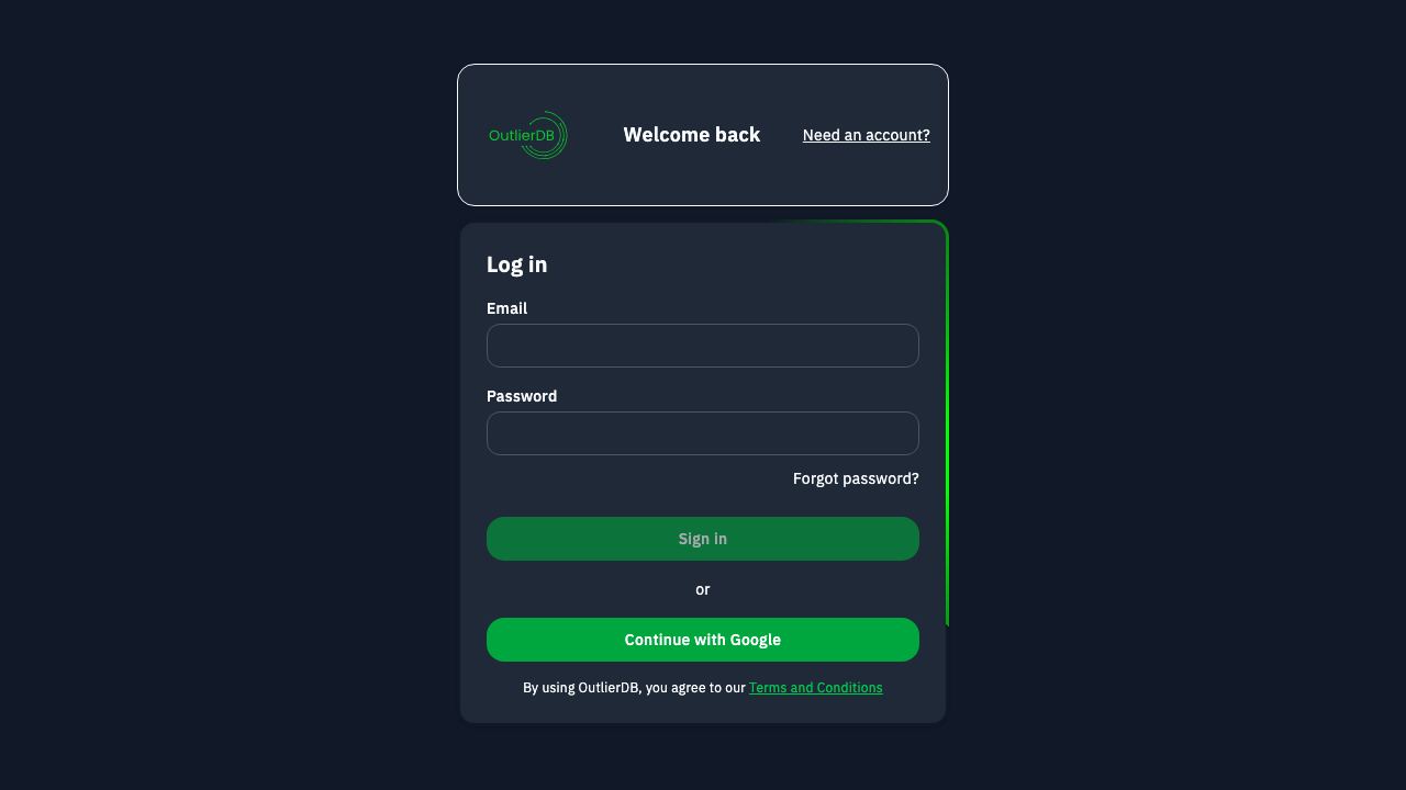 Outlier Database website screenshot