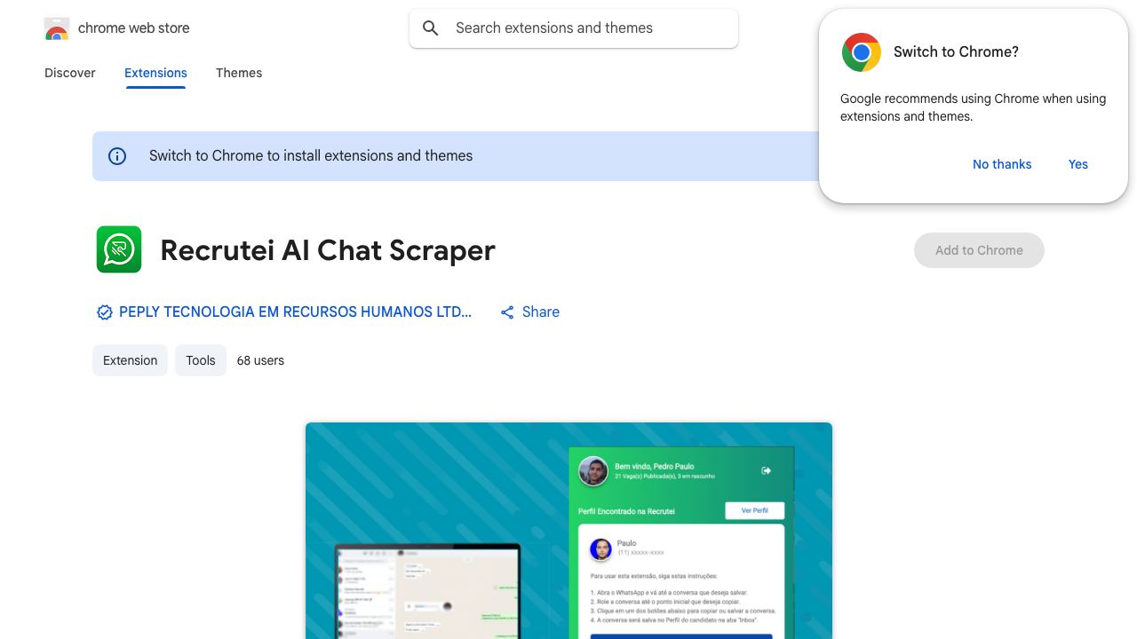 Recrutei AI Chat Scraper website screenshot