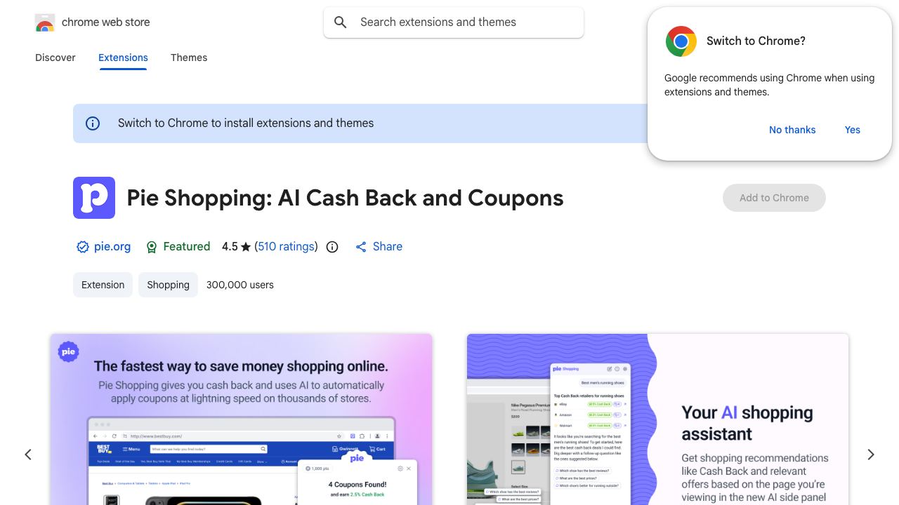 Pie Shopping: Cash Back and Coupons website screenshot