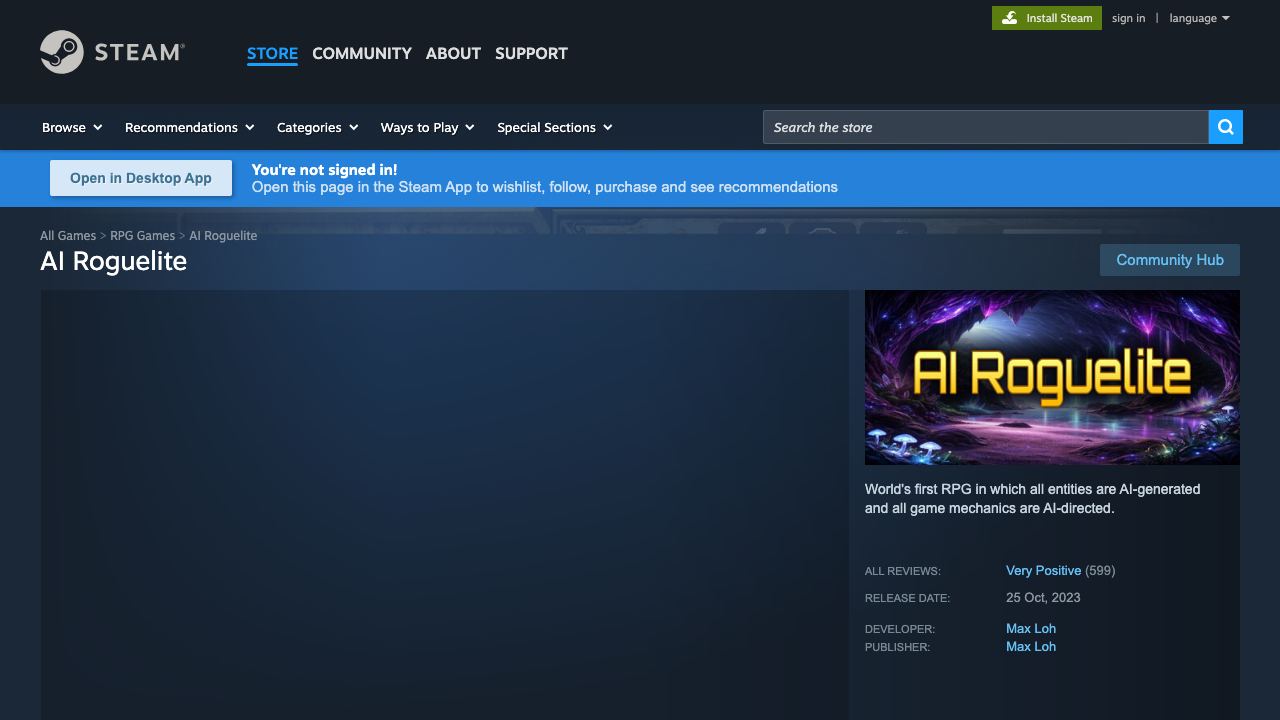 AI Roguelite website screenshot