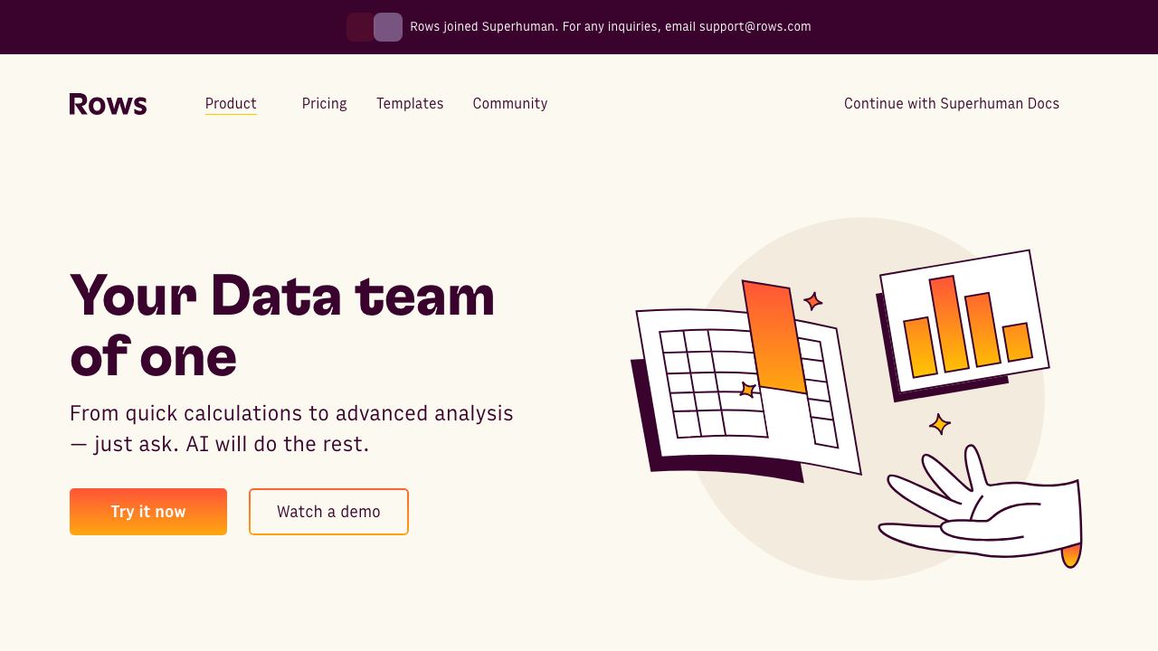 Rows AI website screenshot