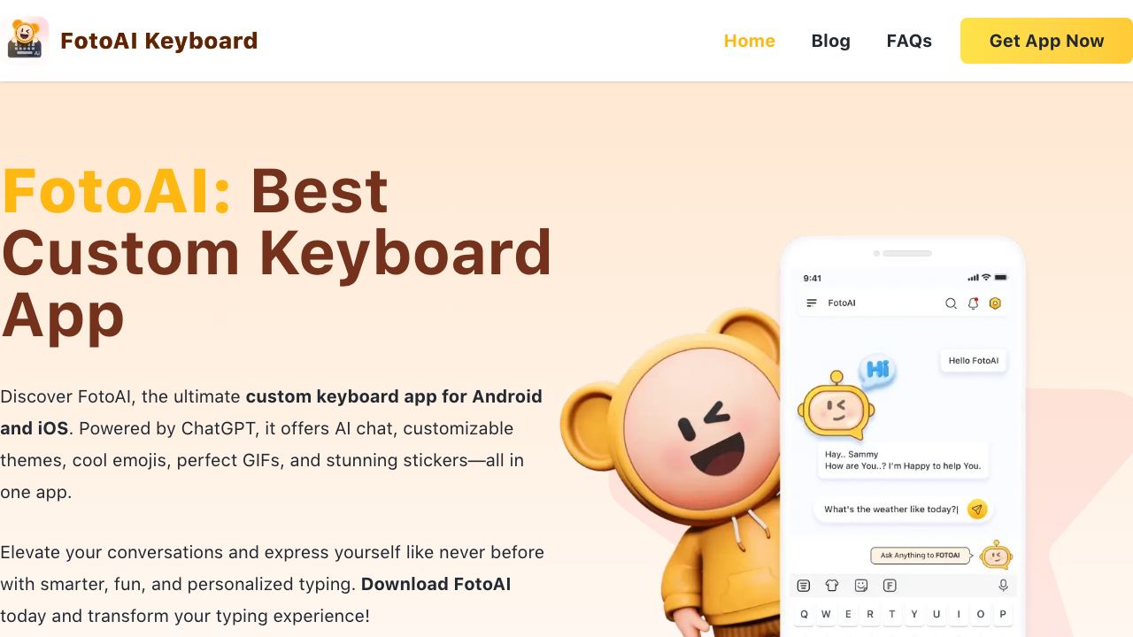 FotoAI Keyboard website screenshot