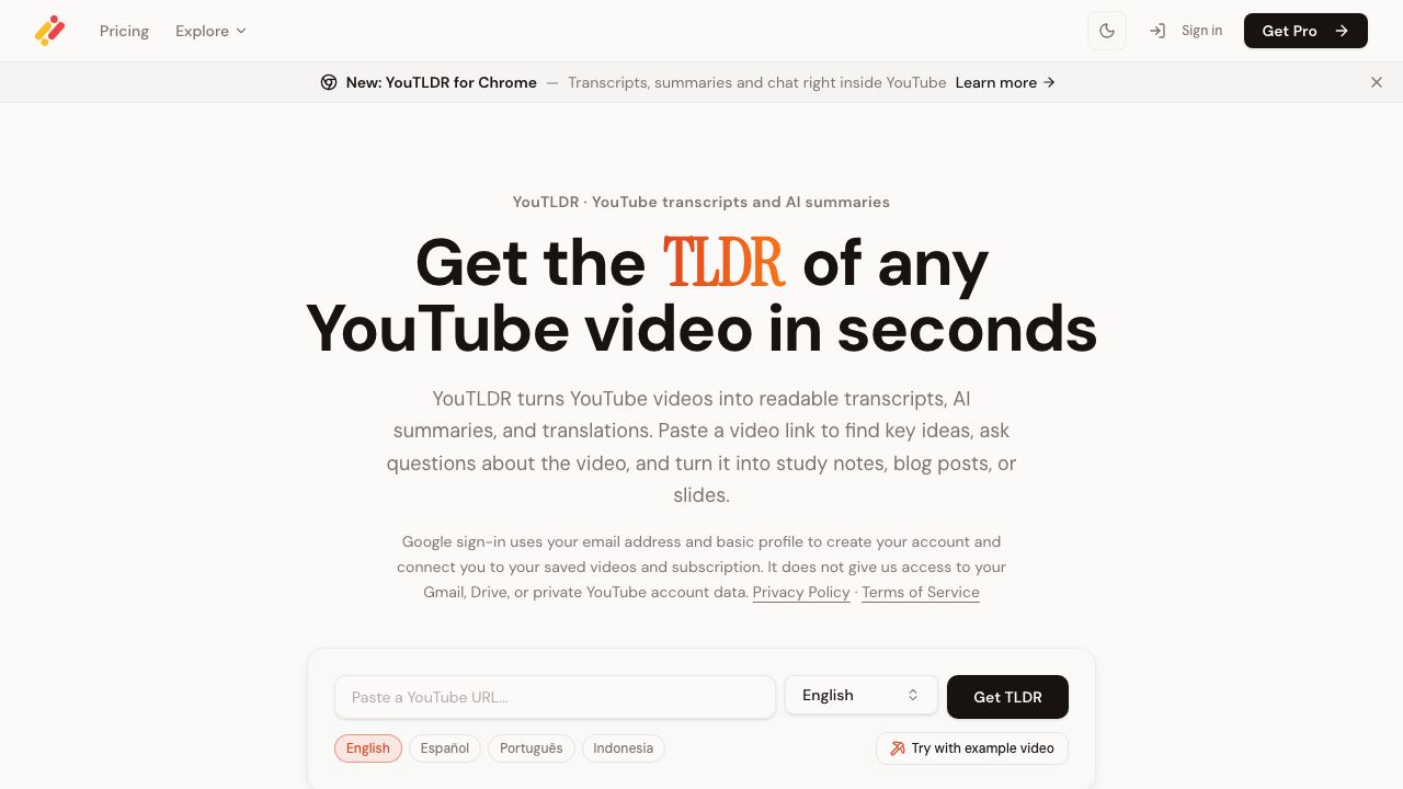 YOU-TLDR 2.0 website screenshot