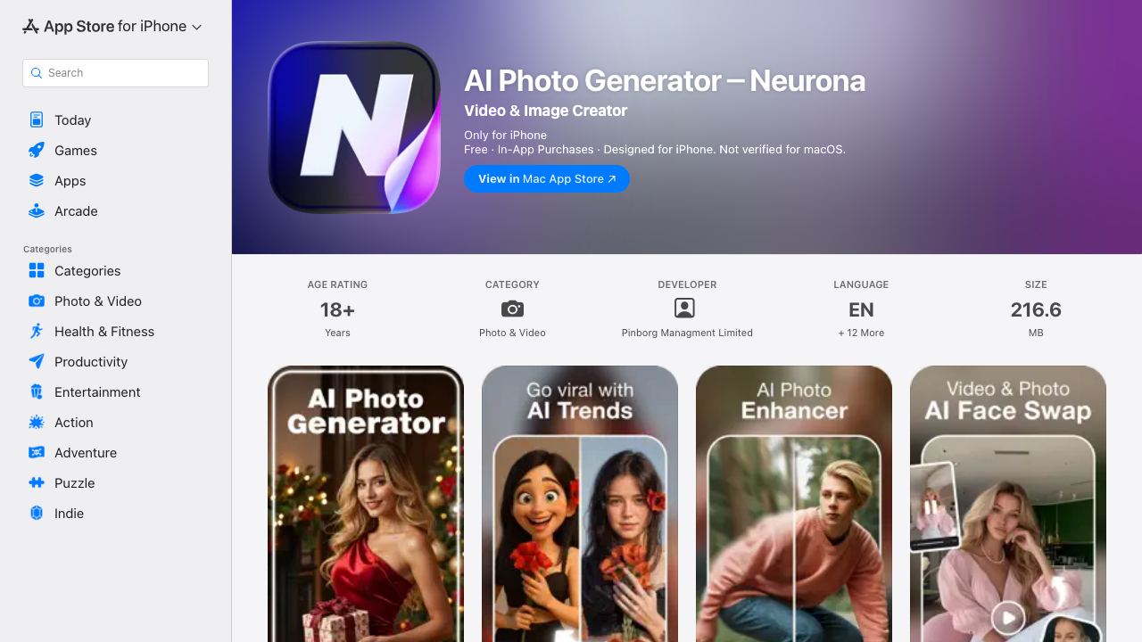 Al Photo Generator - Neurona 网站截图