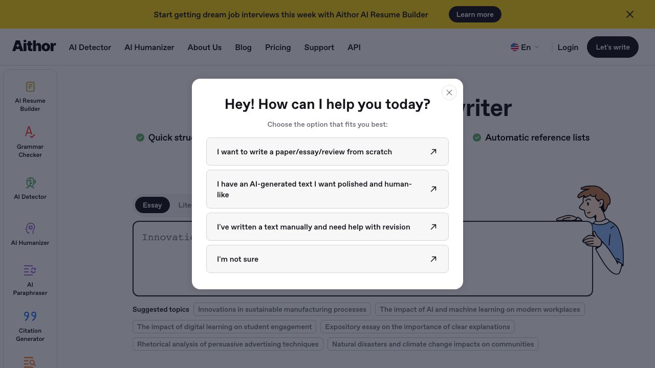 Aithor website screenshot