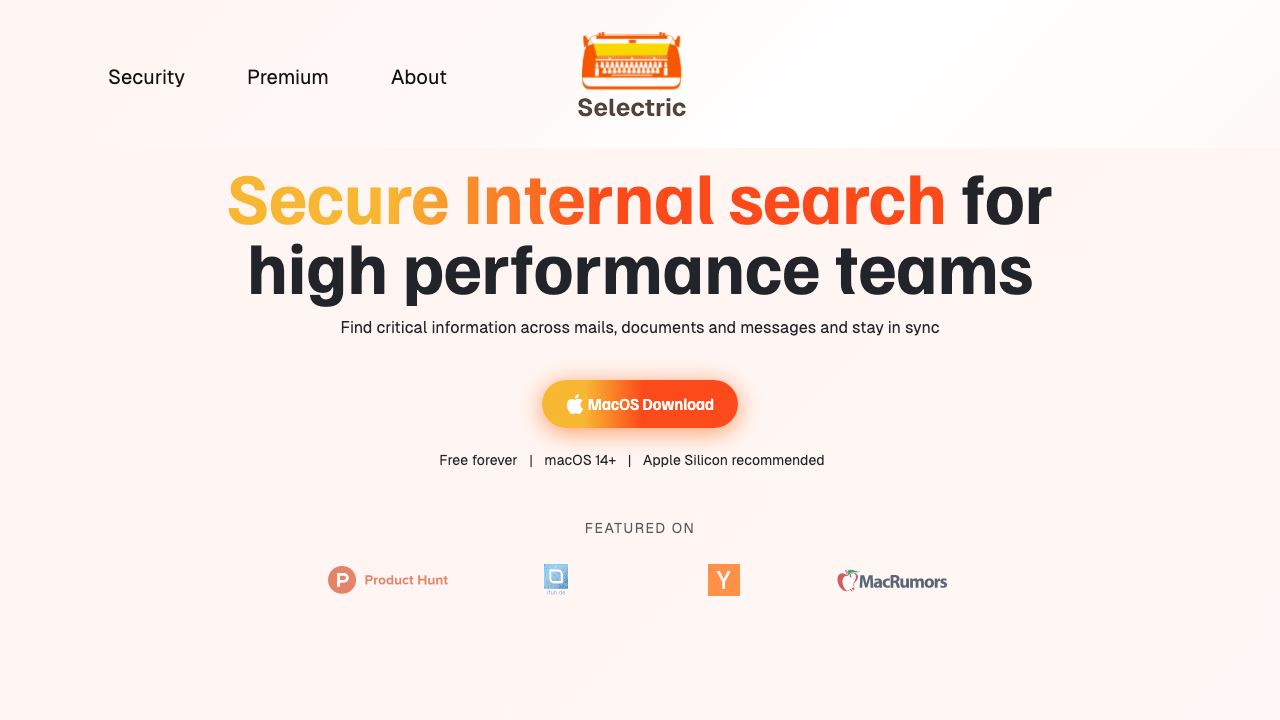 Selectric - docs & mail search for MacOS 网站截图