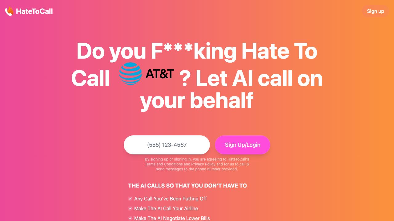 HateToCall.com website screenshot