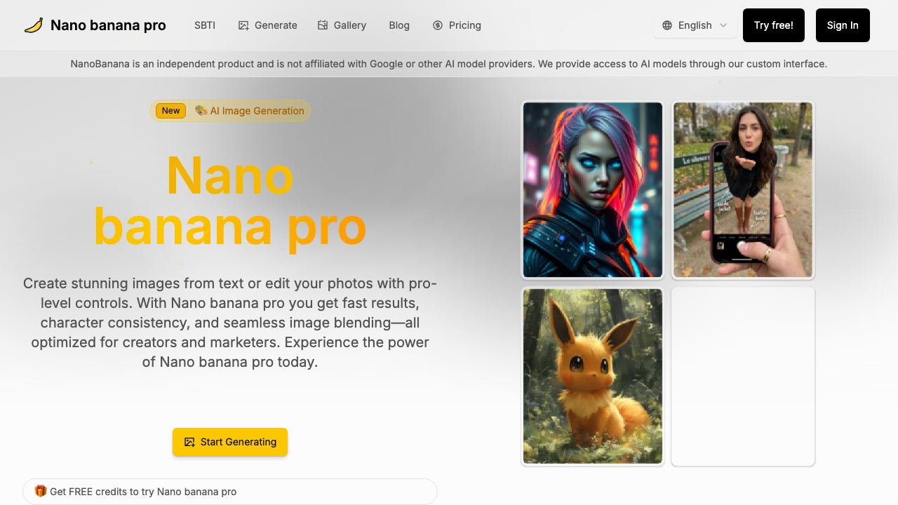 Nano banana pro – Best AI Image Generation Tool website screenshot