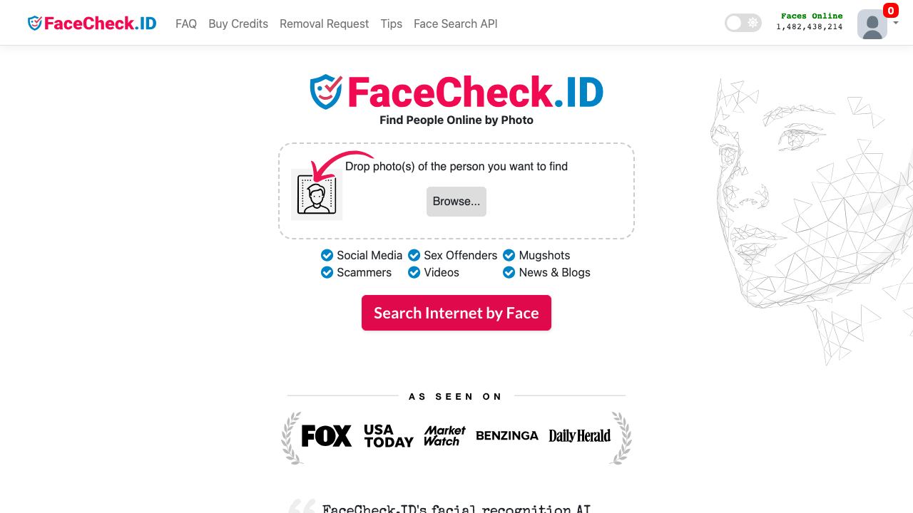 FaceCheck ID 网站截图