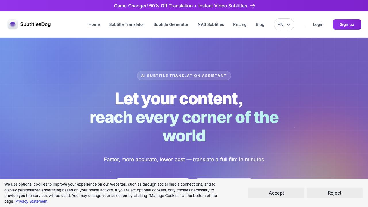 SubtitlesDog - Best AI Subtitle Translator website screenshot