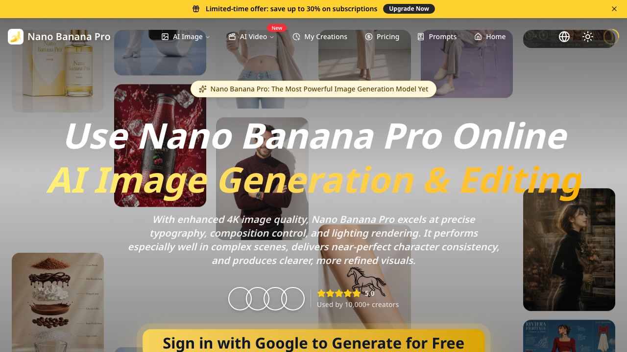 NanoBanana Pro 网站截图