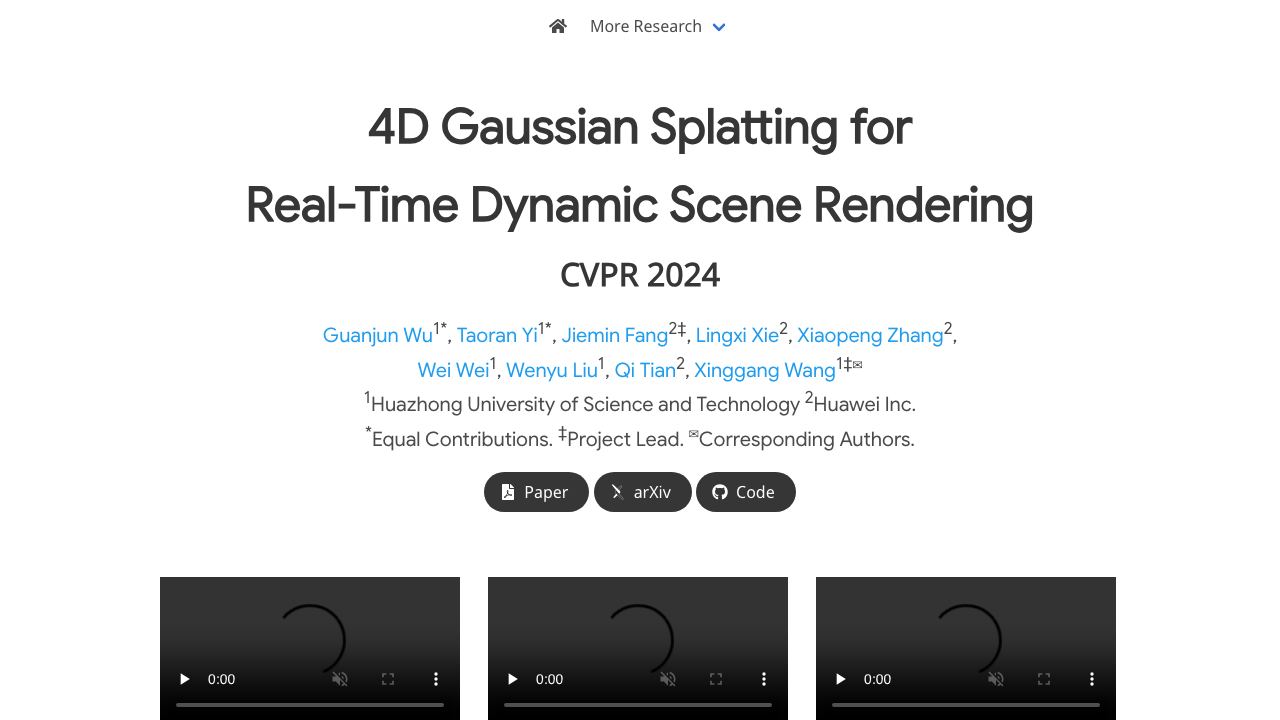 4D Gaussian Splatting 网站截图