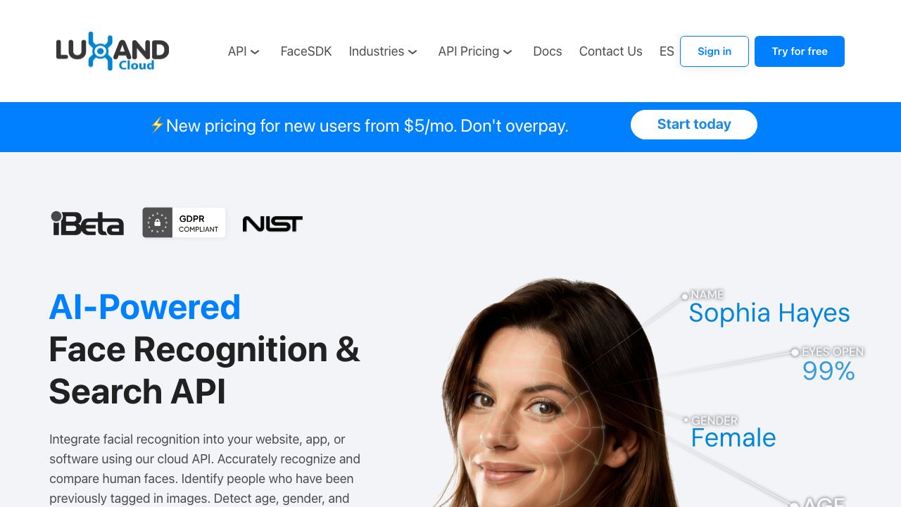 Luxand.Cloud website screenshot