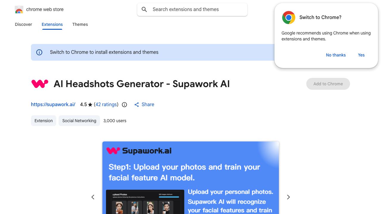 AI Headshots Generator for Social Media website screenshot