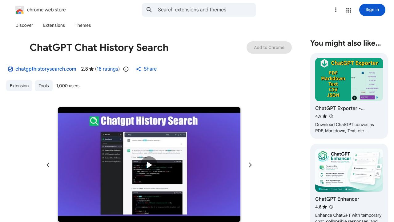 ChatGPT Chat History Search 网站截图