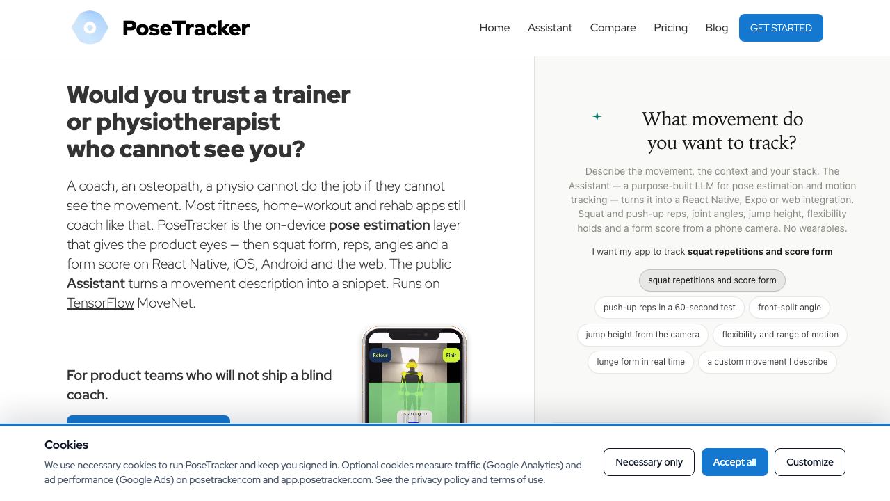 PoseTracker API website screenshot