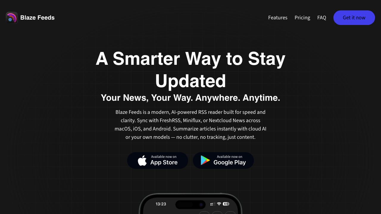 Blaze Feeds website screenshot