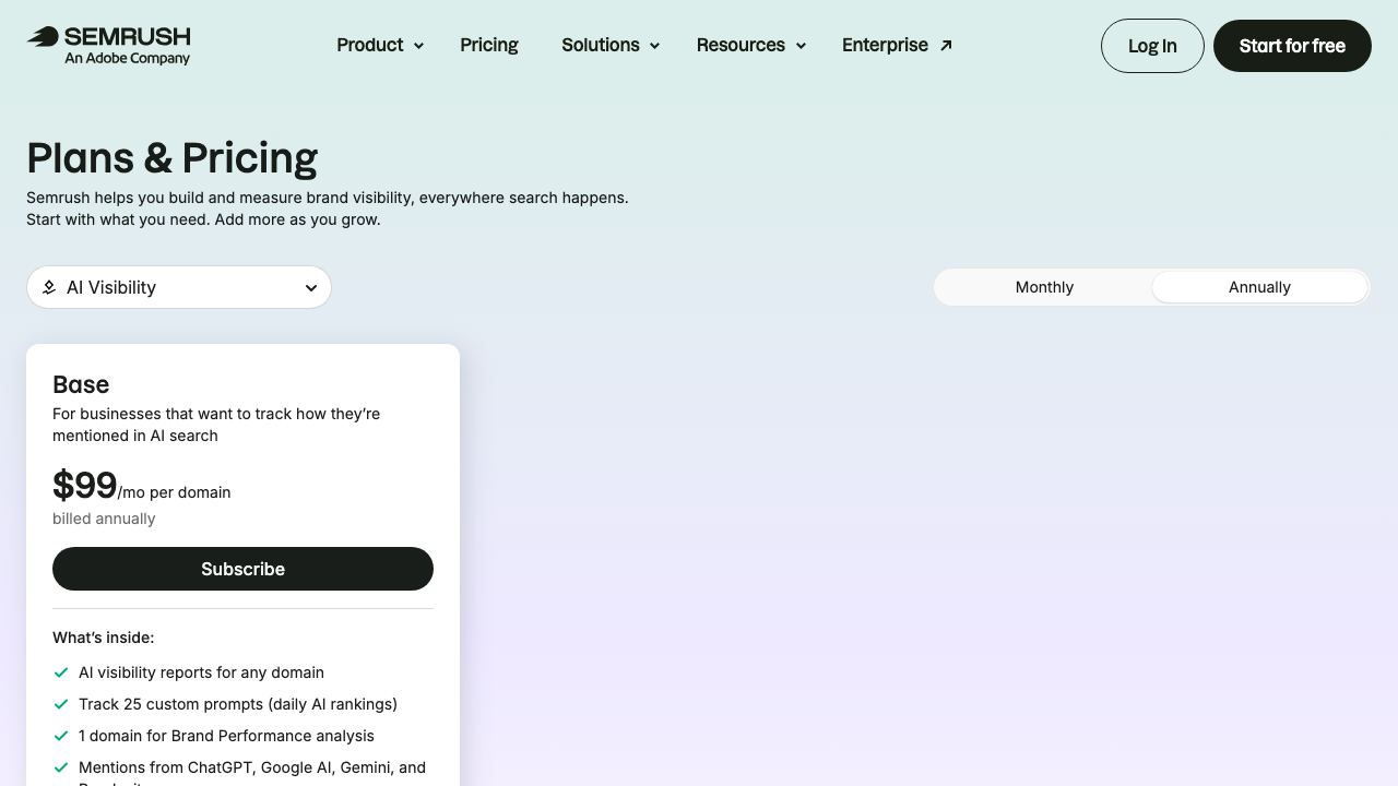 Semrush AI Visibility Toolkit 网站截图